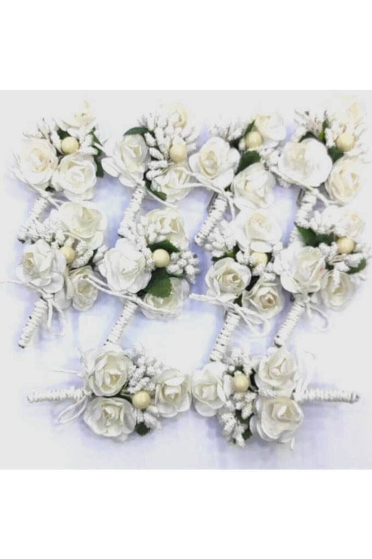 Weiße Boutonniere (10er-Pack) Bräutigam Boutonniere - Trauzeugen-Botonniere - Bräutigam und Freunde Boutonniere