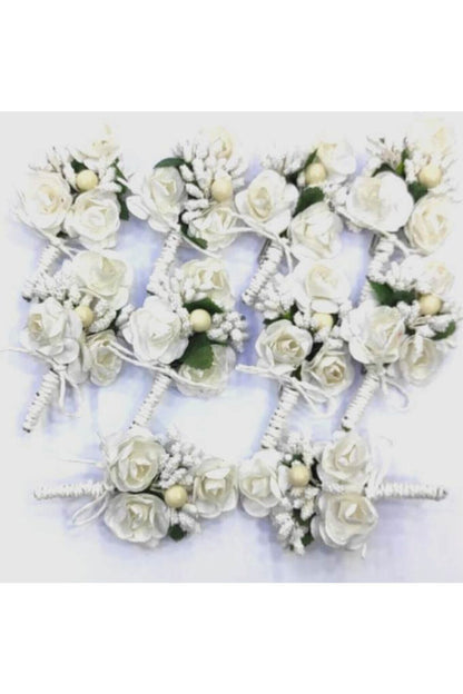 Weiße Boutonniere (10er-Pack) Bräutigam Boutonniere - Trauzeugen-Botonniere - Bräutigam und Freunde Boutonniere