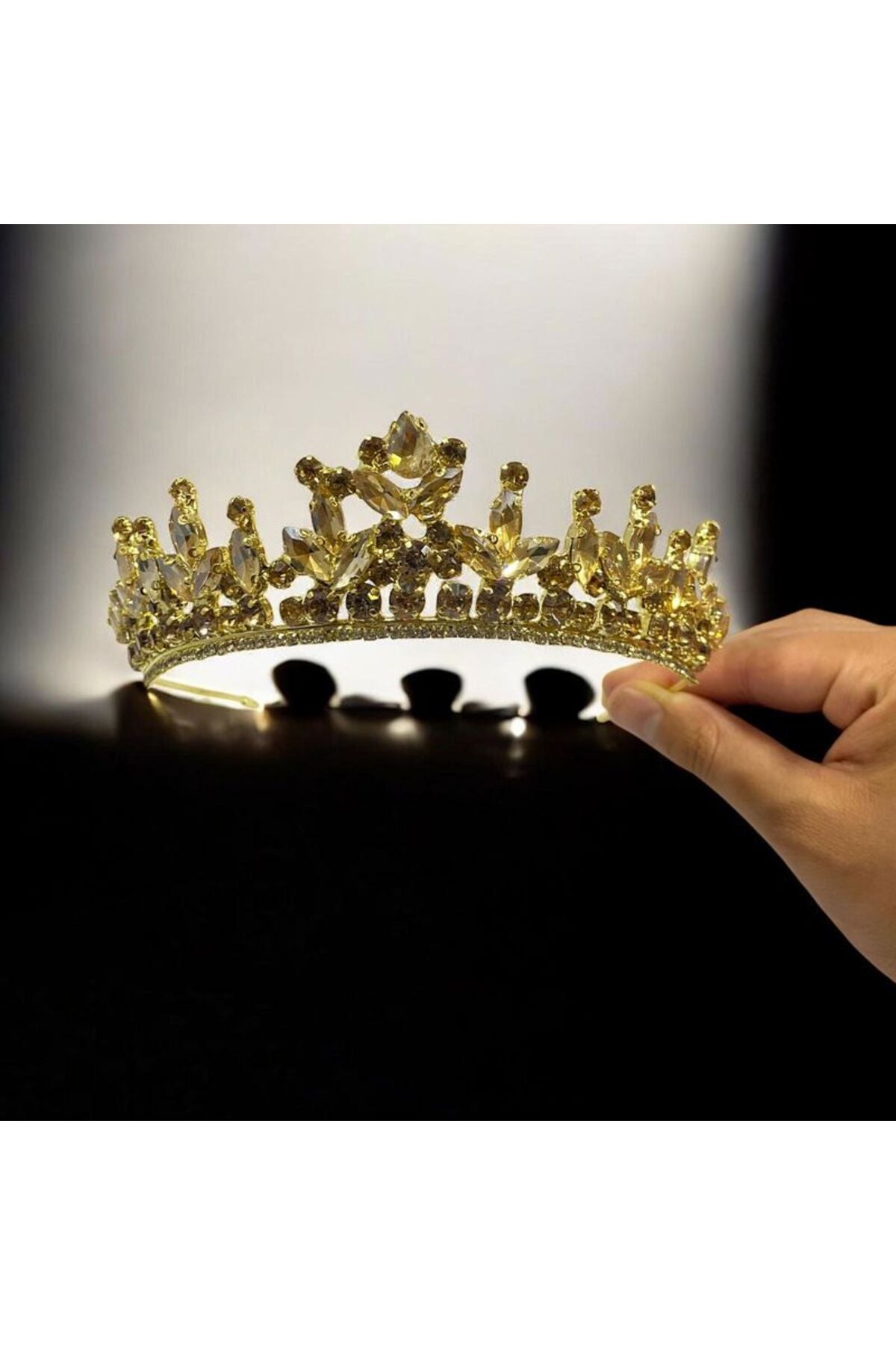 Gold Renk Selina Gelin Tacı – Kristal Taşlı, Kına Ve Düğün Aksesuarı