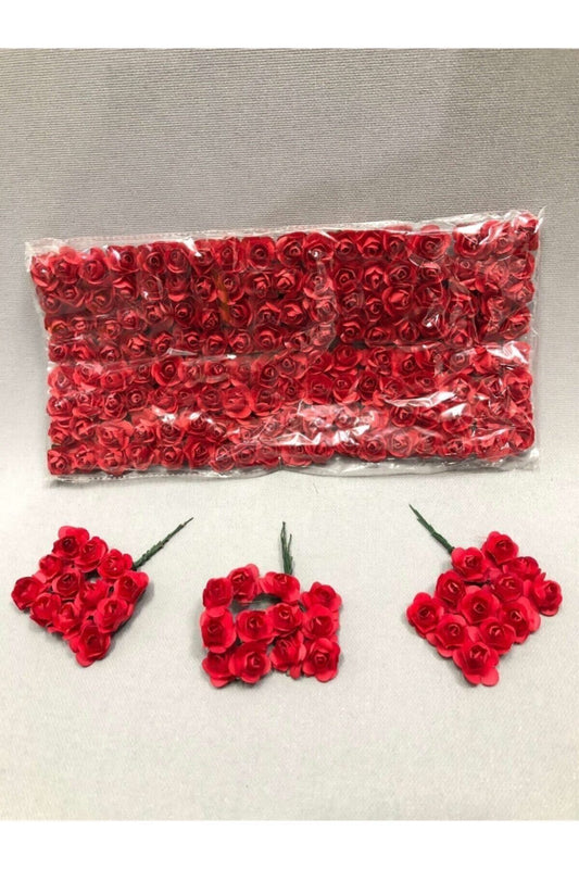 Al Kırmızısı Süsleme Kagıt Gül (1 Paket 144 Lü ) Yapay Güller