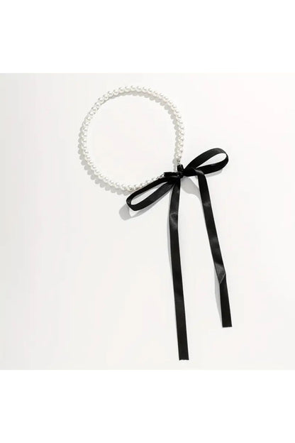 Vintage Halsband Lange Perlen Satin Design Kette Halskette Spitze Satin mit Perlenkette