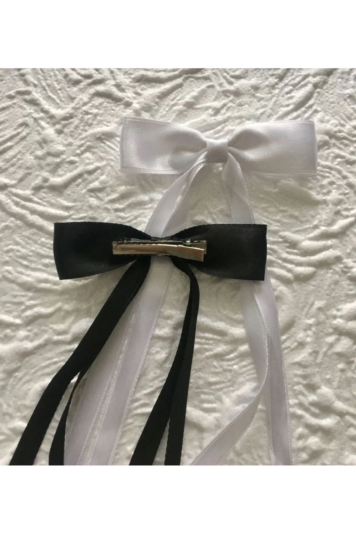 Trend Saten Kurdele Fiyonk Toka Siyah Beyaz Sister Arkadaşlık Toka