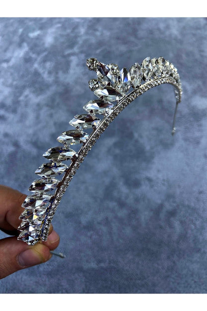 Damen Silber Dünn Elegant Neue Saison Brautkrone Henna Accessoire Haarschmuck Shuttle Steinkrone