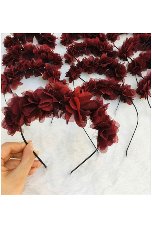 8li Bordo Çiçekli Nedime Tacı