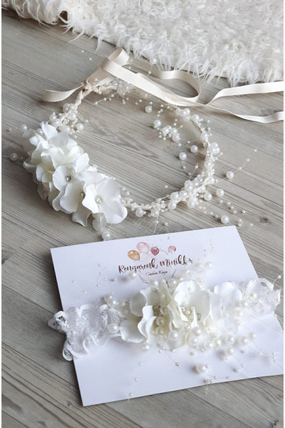 Schwangerschaftskronen-Set mit Perlen und Blumen für Mutter und Baby, spezielles Design