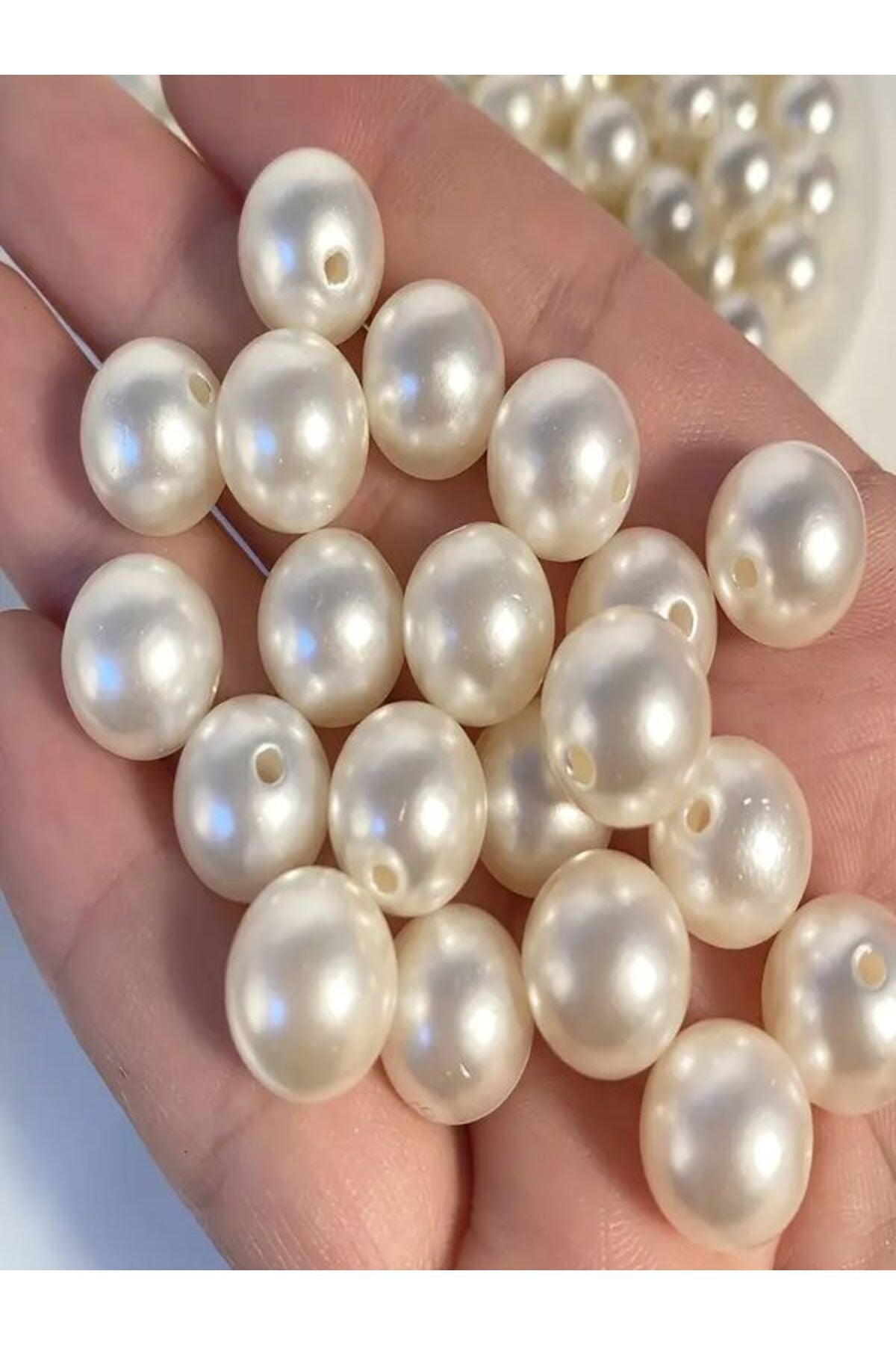 8mm Krem Renk Delikli Tam İnci Boncuk – 500g Paket