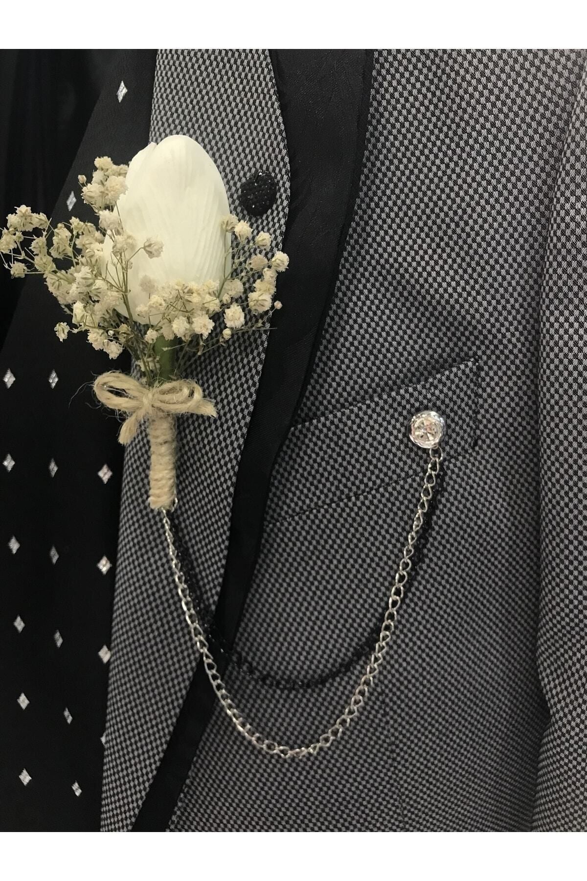 Weiße Tulpen-Ansteckblume, 10-teilige Kette – Ansteckblume für den Trauzeugen – Ansteckblume für den Bräutigam 
