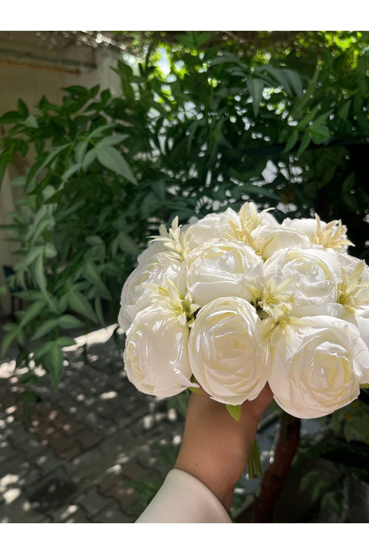 Pfingstrosen-Brautstrauß - Weißer Brautstrauß - Künstlicher Strauß - Wurfblume - Brautstrauß