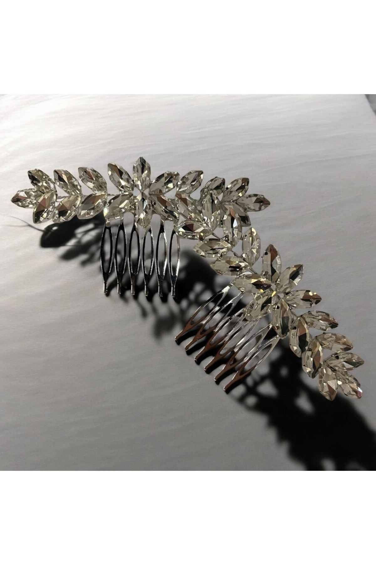 Gümüş Mekik Taşlı Parlak Çift taraflı Gelin Tokası