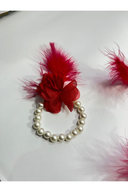 Kına Gecesine Özel: Kırmızı 6’lı Tüylü Nedime Bilekliği