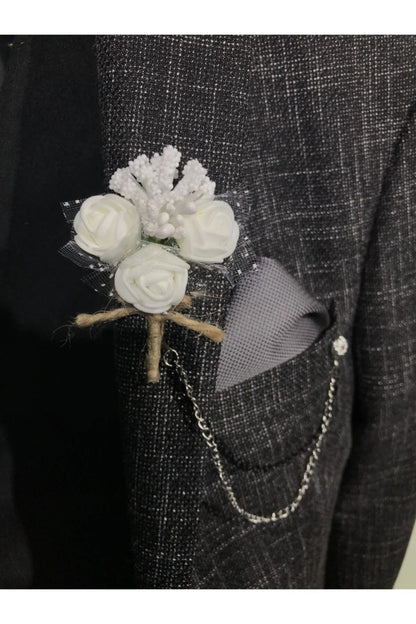 Schneeweiße Blumen Boutonniere, Schneeweiße Blumen Anstecknadel mit Samen
