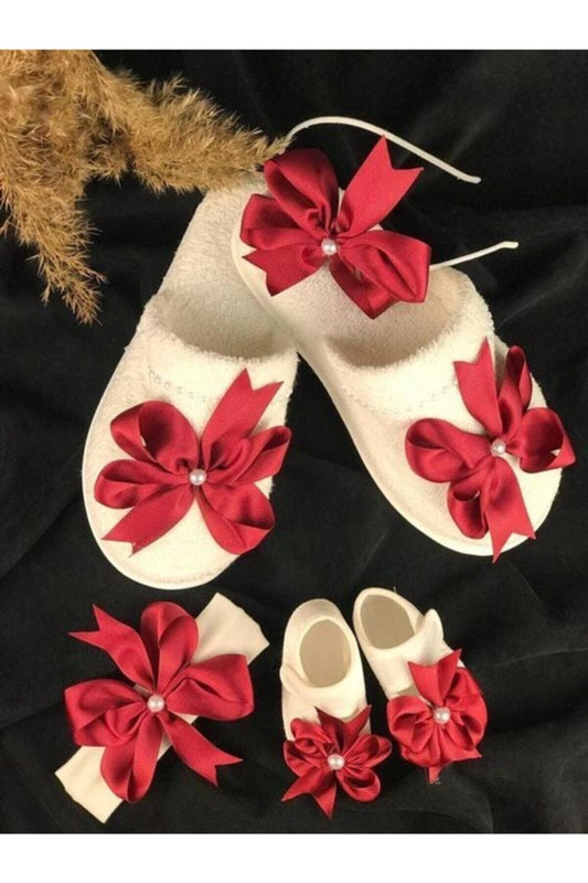 Fiyonklu Lohusa Terlik Taç 4 Lü Set