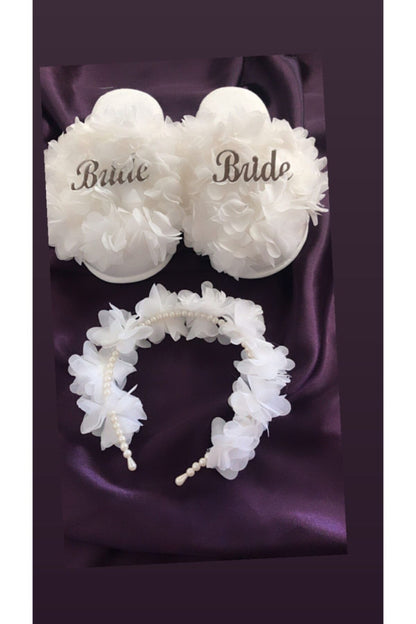 Weiße Braut-Hausschuhe mit Perlenkrone für Damen