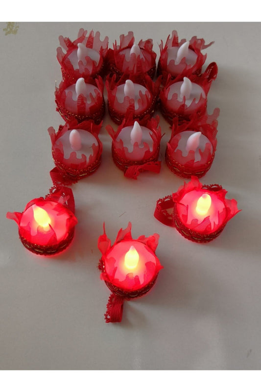 Kına El Mumu Led Li ((( Kırmızı ))) 12'li Paket