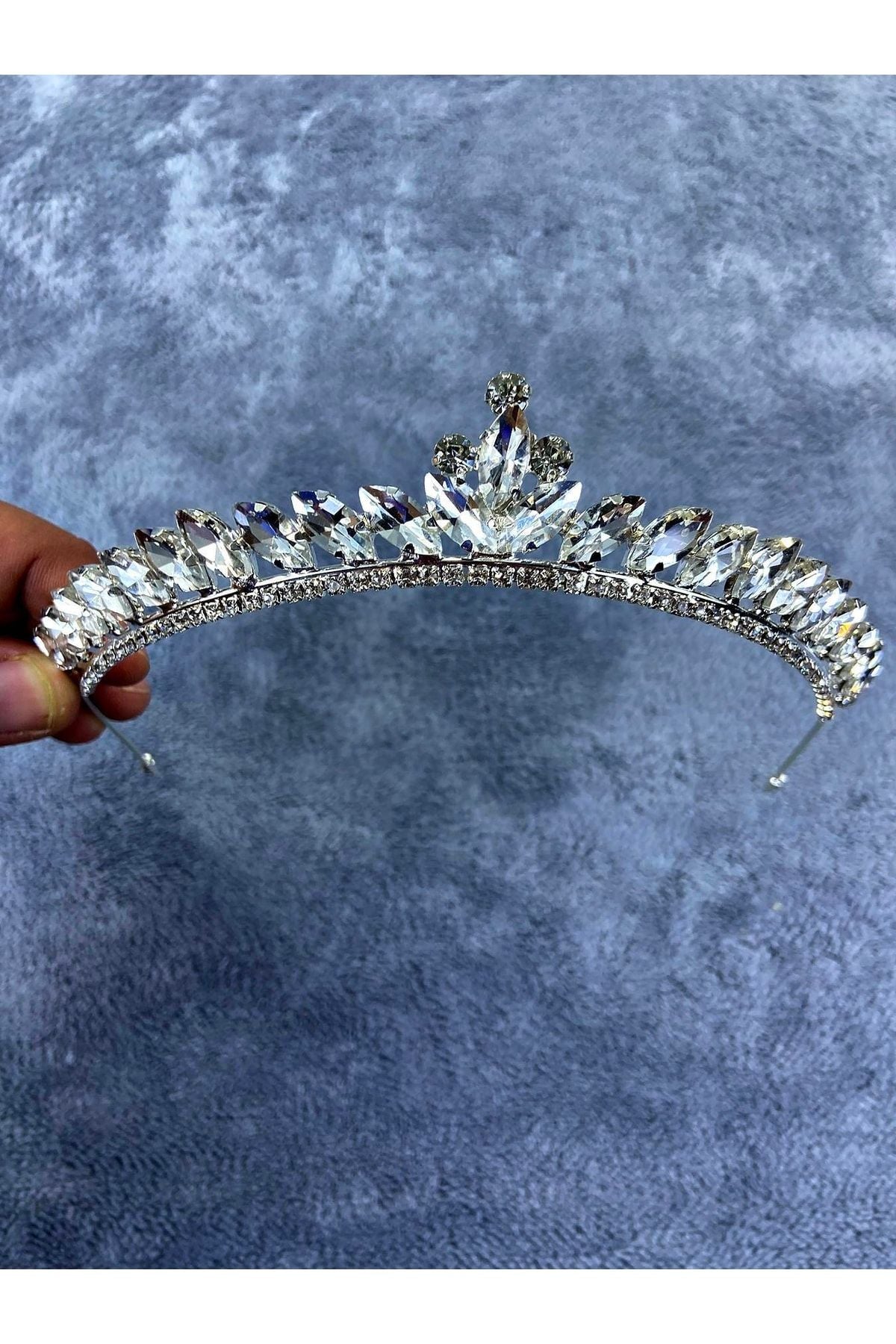 Damen Silber Dünn Elegant Neue Saison Brautkrone Henna Accessoire Haarschmuck Shuttle Steinkrone