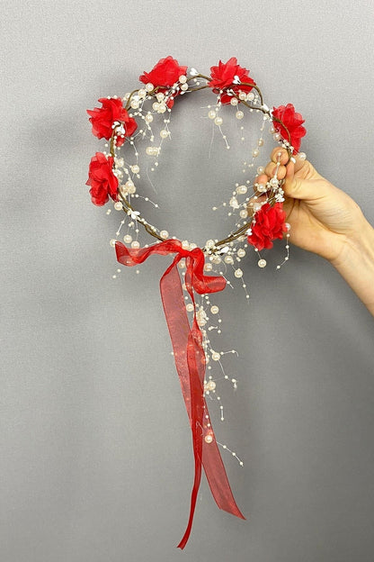 Brautjungfernkrone, rote Laserblume, Perle, spezielles Design, Brautjungfernkrone, Outdoor-Krone