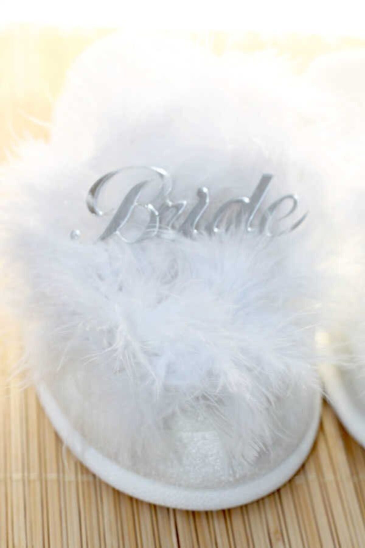 Tüylü Bride Terlik Gümüş Gelin Terliği