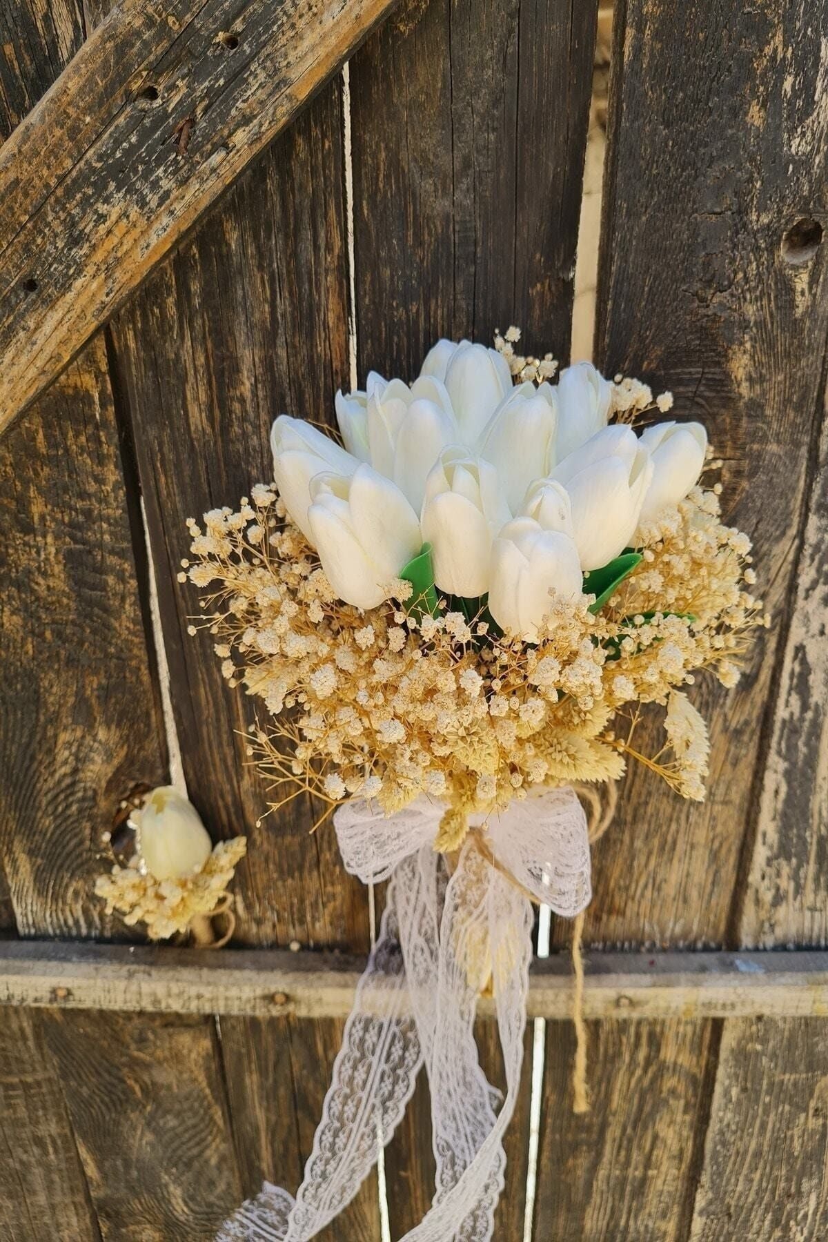 Brautstrauß Vogelmiere Weiß Farbe Nass Tulpe Bräutigam Boutonniere