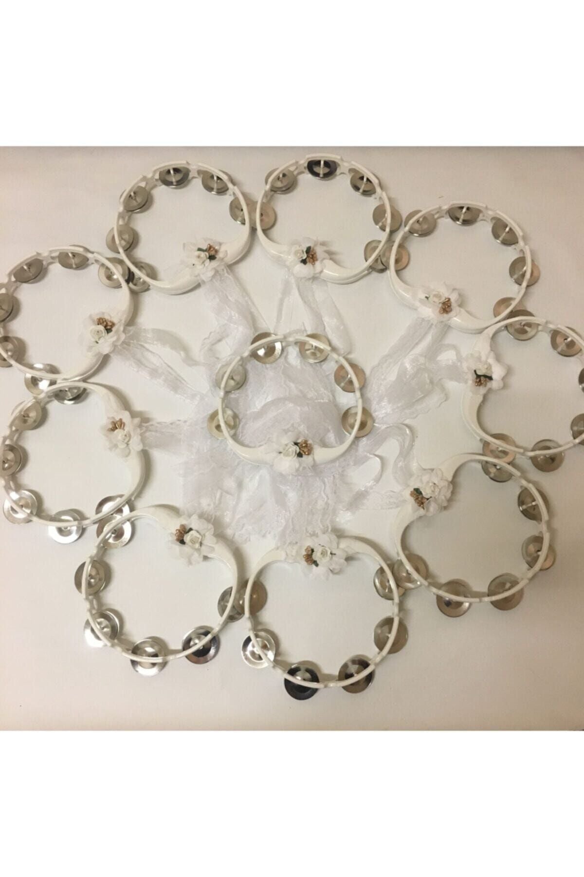5 Adet Beyaz Çiçeklerle Süslenmiş Nedime Tefi Düğün Ve Kına Için Plastik Tef 1