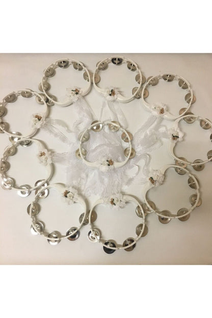 5 Adet Beyaz Çiçeklerle Süslenmiş Nedime Tefi Düğün Ve Kına Için Plastik Tef 1