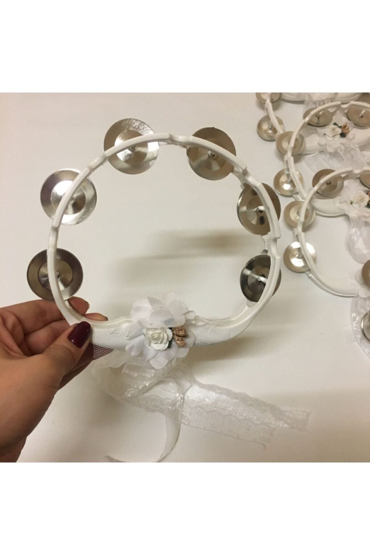 5 Adet Beyaz Çiçeklerle Süslenmiş Nedime Tefi Düğün Ve Kına Için Plastik Tef 1