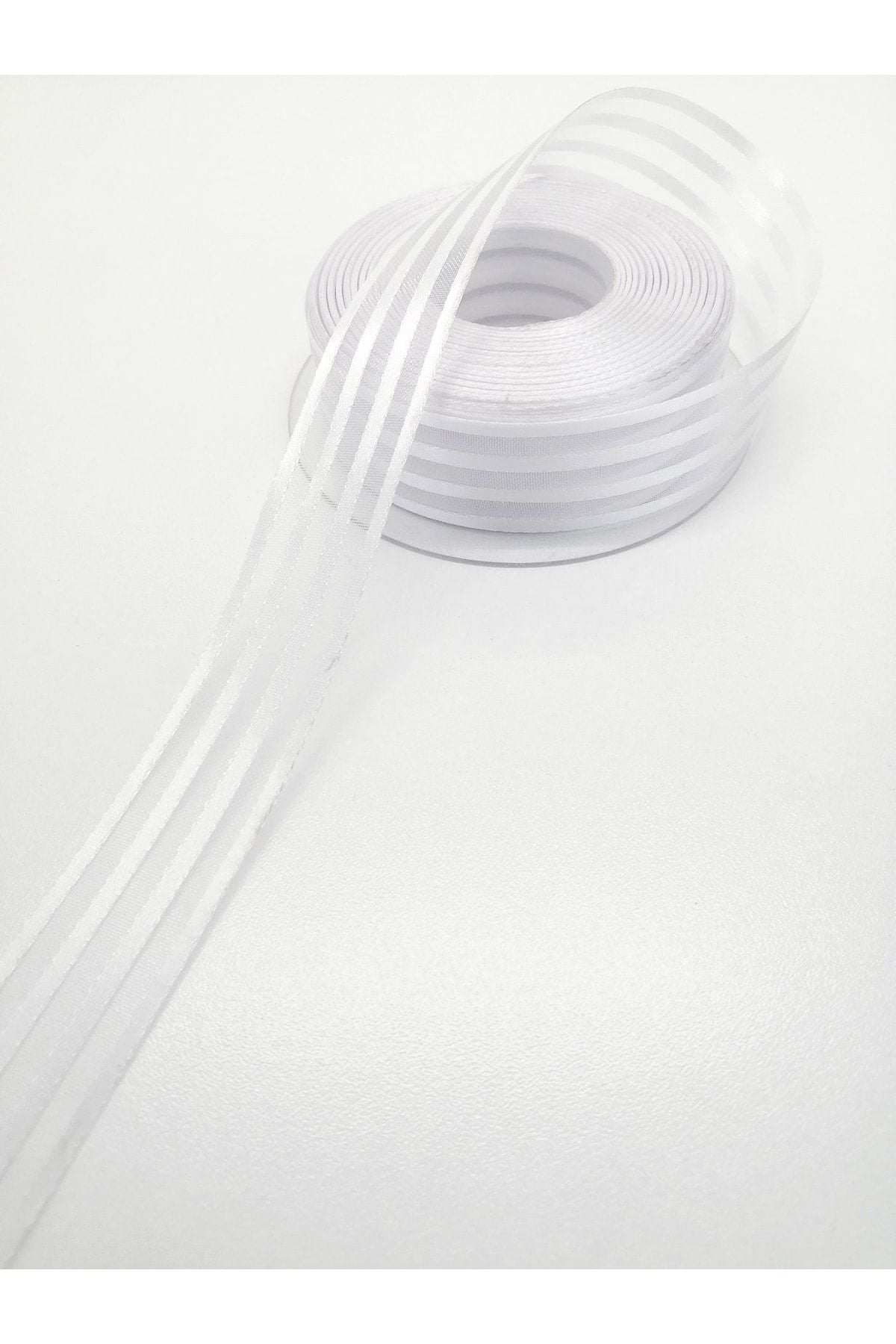 Weißes Satin-Chiffonband mit Streifen, 1 Meter, Breite 2,5 cm