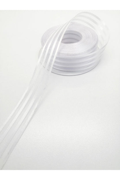 Weißes Satin-Chiffonband mit Streifen, 1 Meter, Breite 2,5 cm