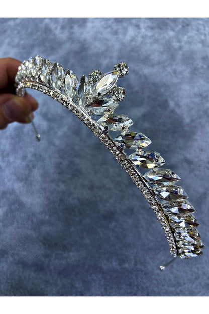 Damen Silber Dünn Elegant Neue Saison Brautkrone Henna Accessoire Haarschmuck Shuttle Steinkrone