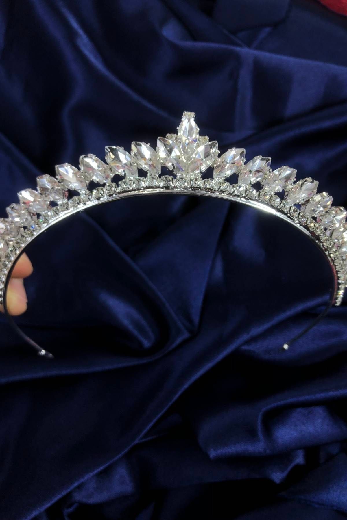 Damen Silber Farbe Dünne Shuttle Stein Braut Henna Krone