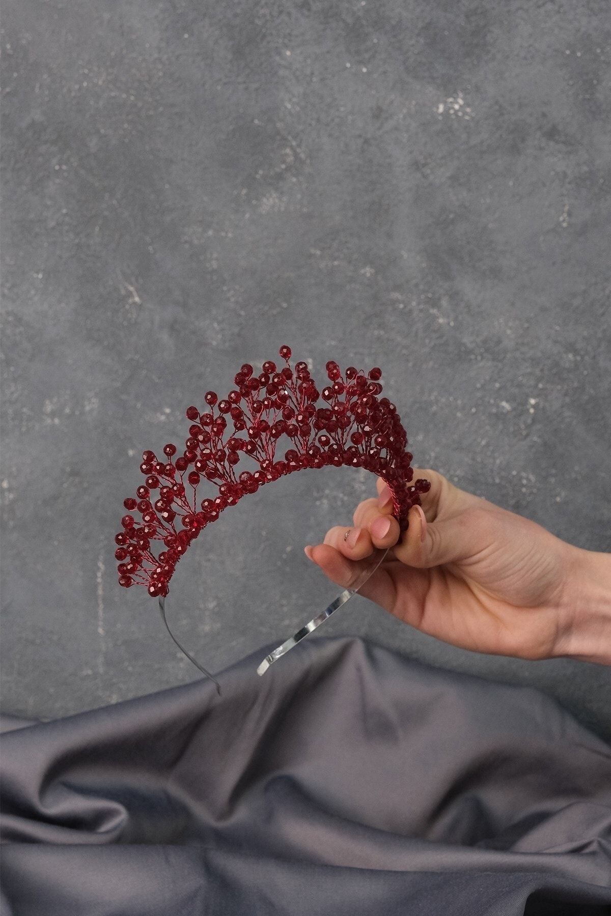 Frauen Hochzeit Krone Burgund Kristall Perlen Aren Braut Henna Krone