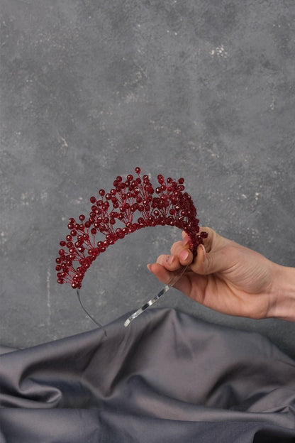 Frauen Hochzeit Krone Burgund Kristall Perlen Aren Braut Henna Krone