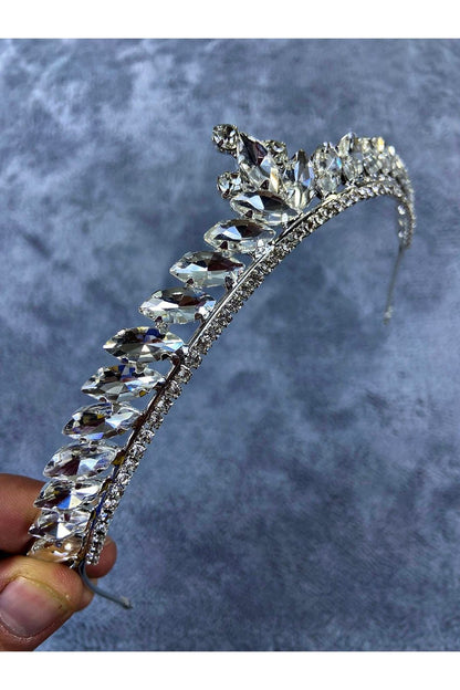 Damen Silber Dünn Elegant Neue Saison Brautkrone Henna Accessoire Haarschmuck Shuttle Steinkrone