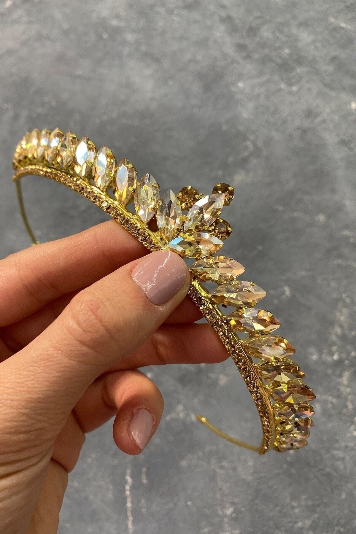 Damen Braut Haar Zubehör Honig Farbe Ece Modell Dünne Braut Henna Krone