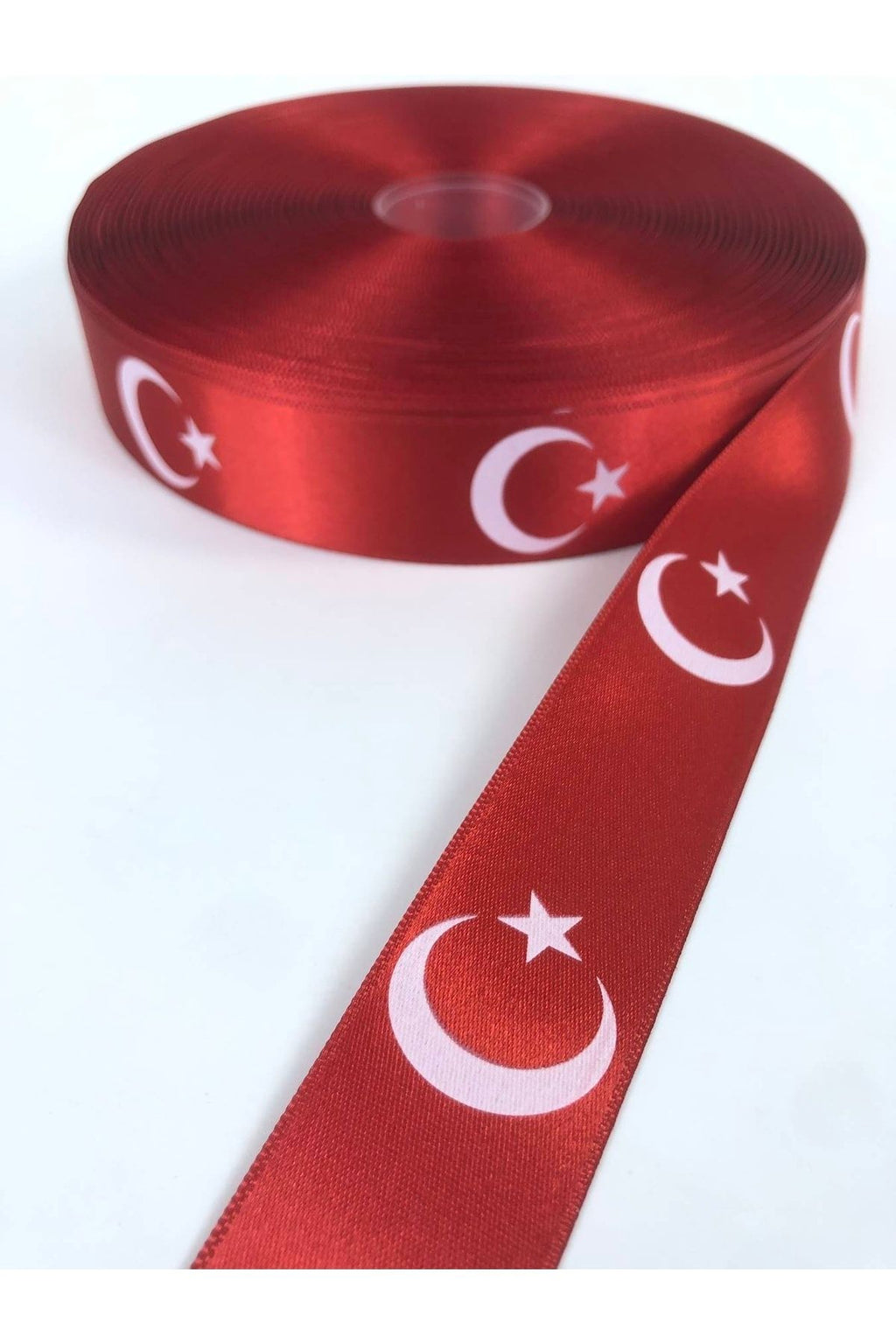 Ay Yıldız Desenli Kırmızı Saten  Kurdele 1 metre