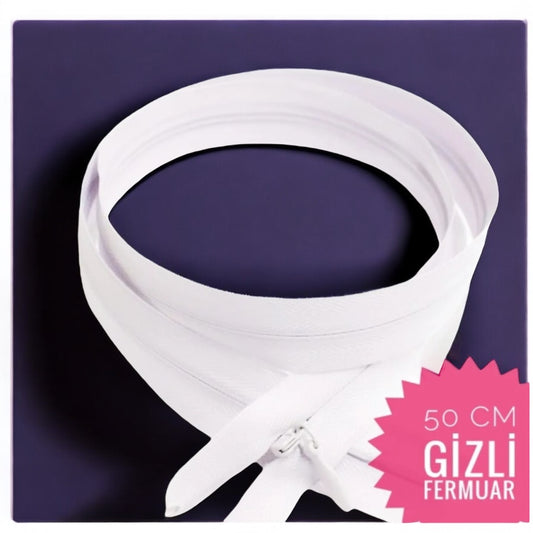 50 cm Gizli Fermuar Beyaz 2 Adet , Fermuar Çeşitleri