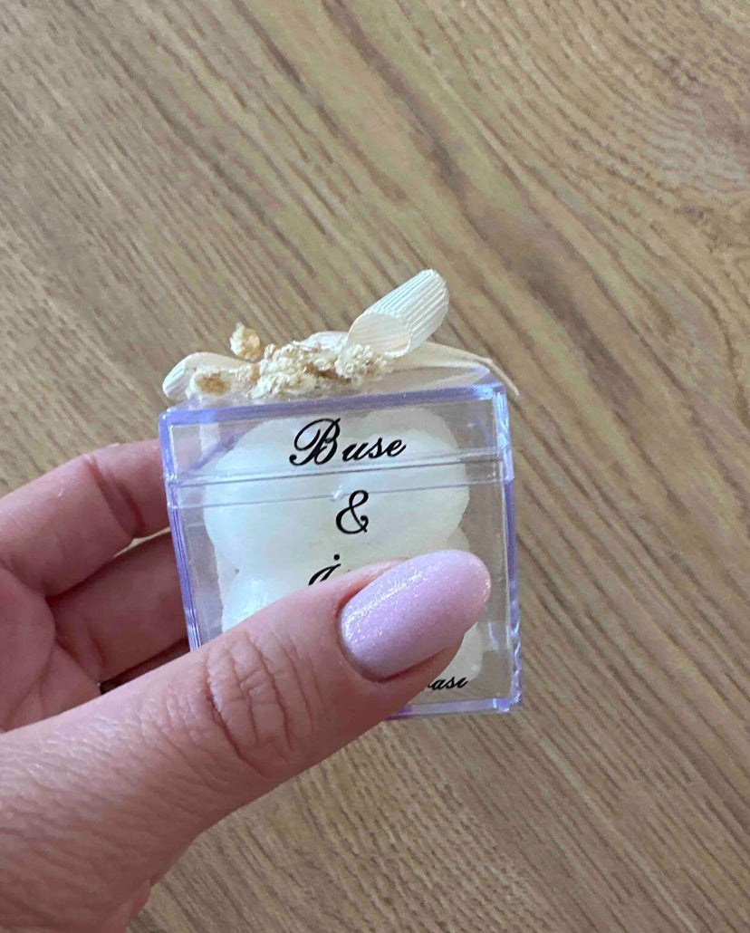Özel Düğün Nikah Şekeri – Lüks Mini Çiçekli Bubble Mum Krem Kurdaleli Hediyelik (15 Adet)