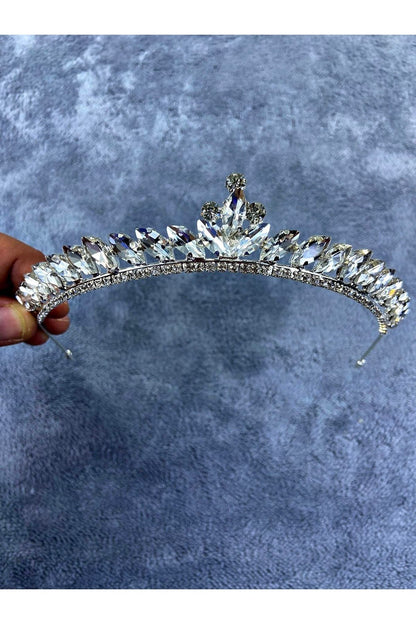 Damen Silber Dünn Elegant Neue Saison Brautkrone Henna Accessoire Haarschmuck Shuttle Steinkrone
